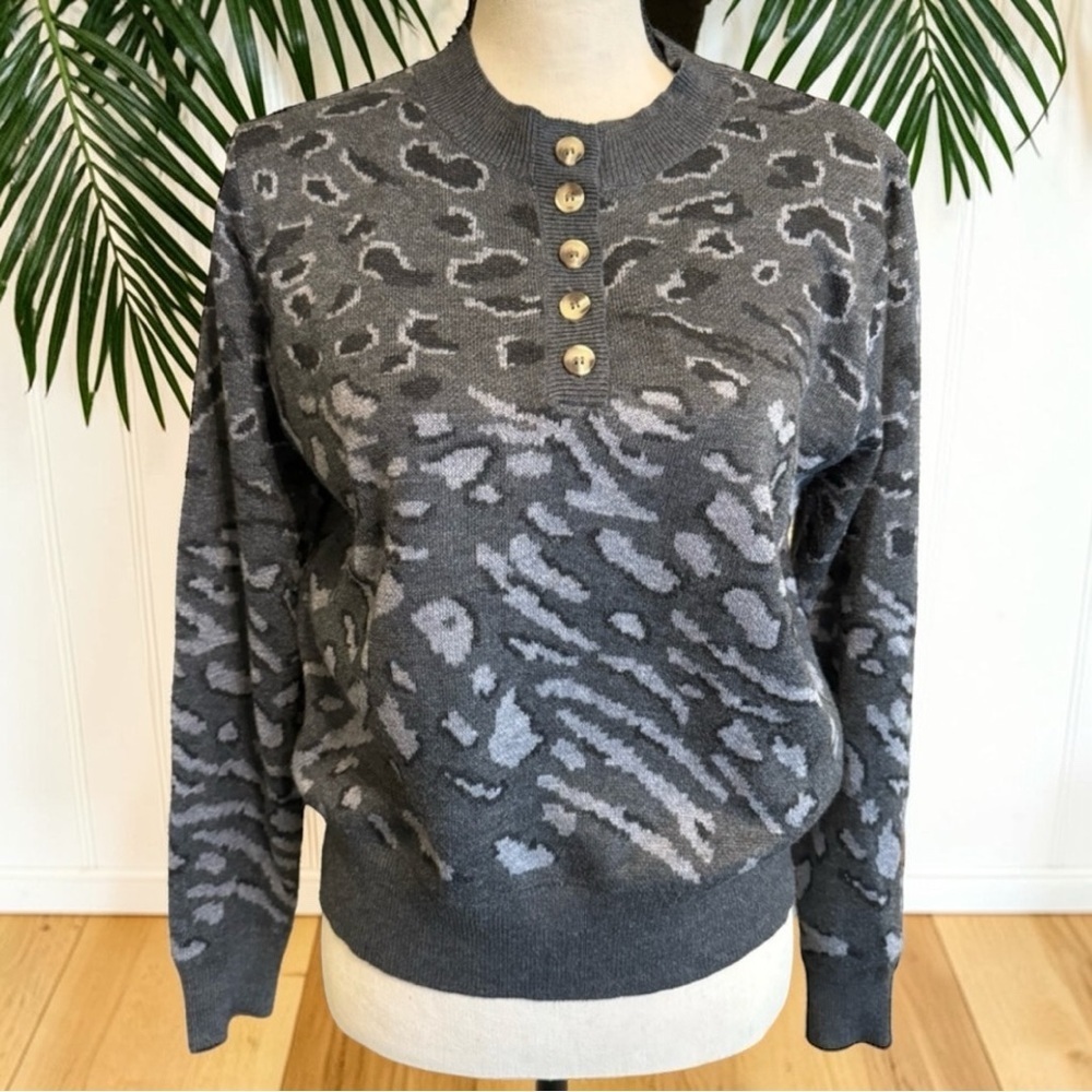 Heartloom Leopard Print Button Henley Sweater Animal Print Knit | Anthropologie